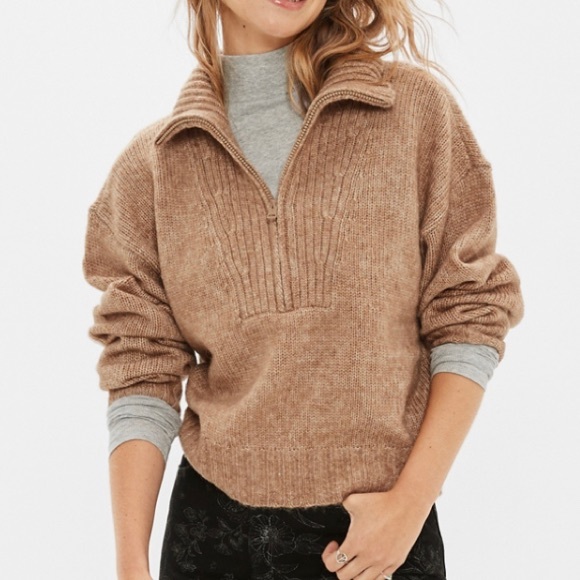 American Eagle Outfitters Sweaters - AEO Wool Blend Mock Neck Oversized Knit Half Zip Sweater Size M